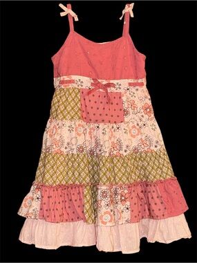 Cutey Couture Girl's Patchwork Bohemian Sundress Floral & Polka Dot Panels 3T